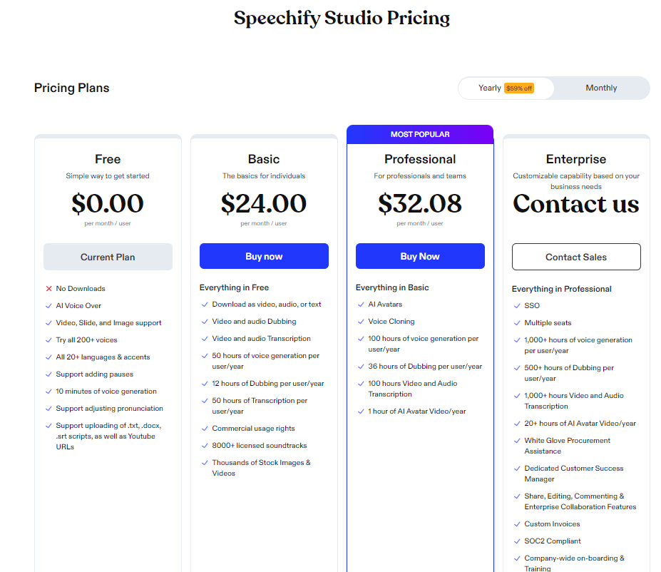 Speechify Pricing