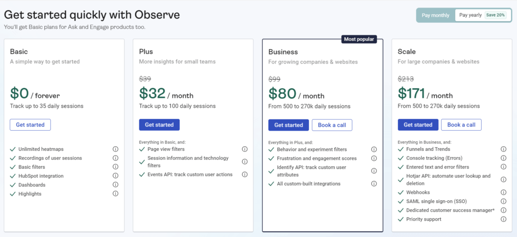 Hotjar Pricing