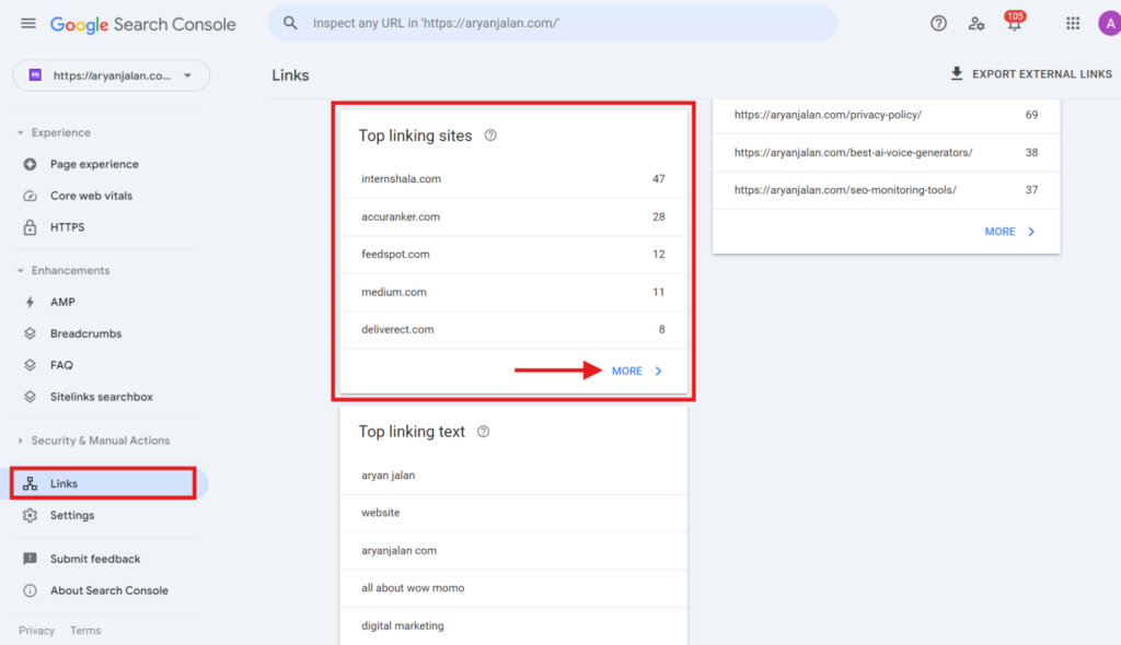 Google search console backlinks check